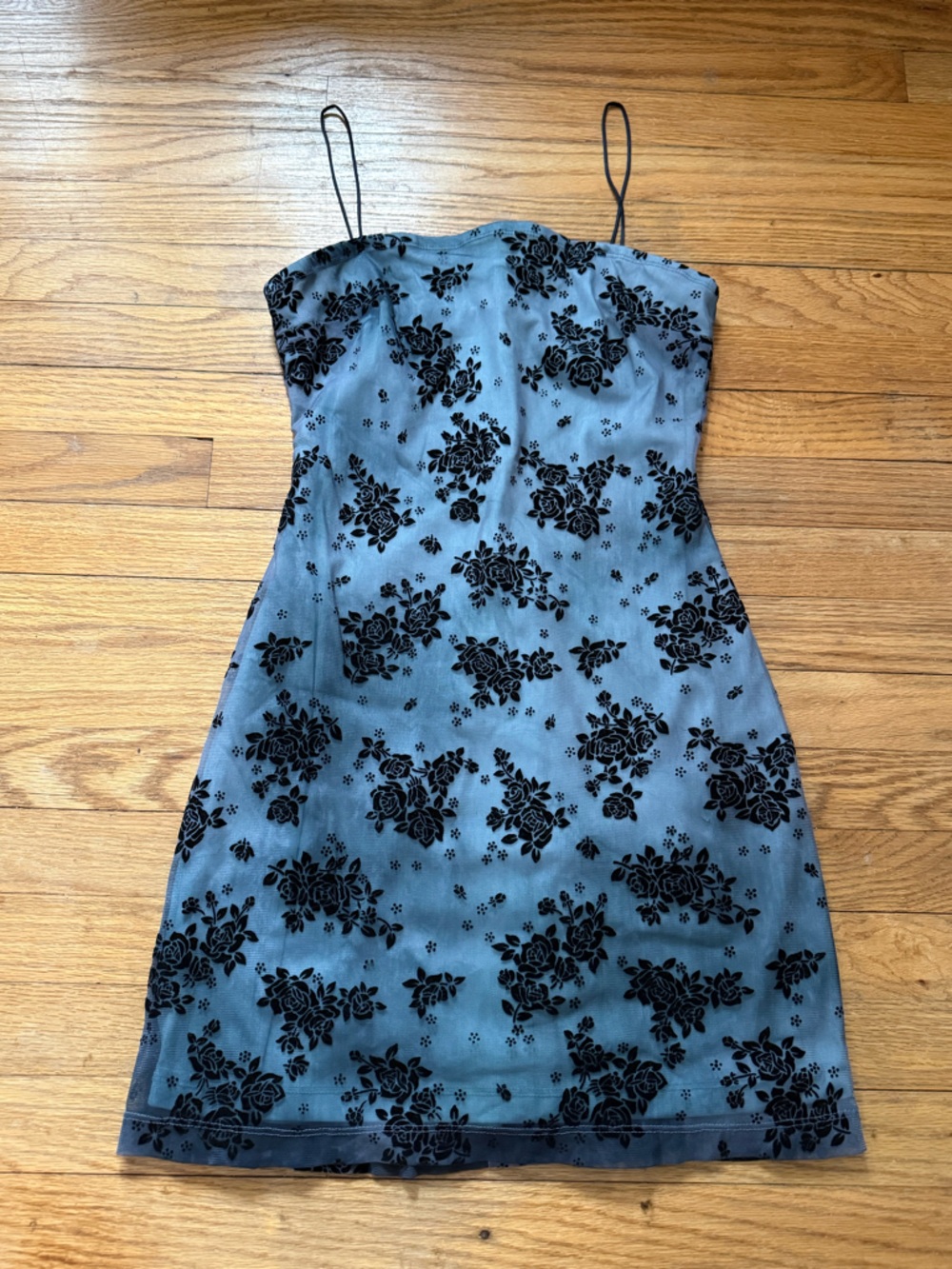 Rampage Blue Slip Dress with Black Floral Burnout